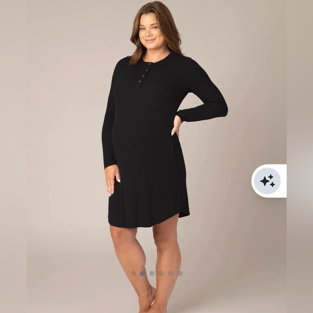 Kindred Bravely Ribbed Bamboo Black Long Sleeve Maternity andNursing Dress Small